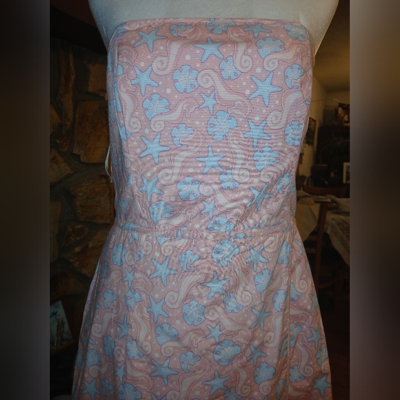 NWT Vineyard Vines Smocked Strapless Pink and Blue Seahorse Seaside Dress 12 - Picture 6 of 9